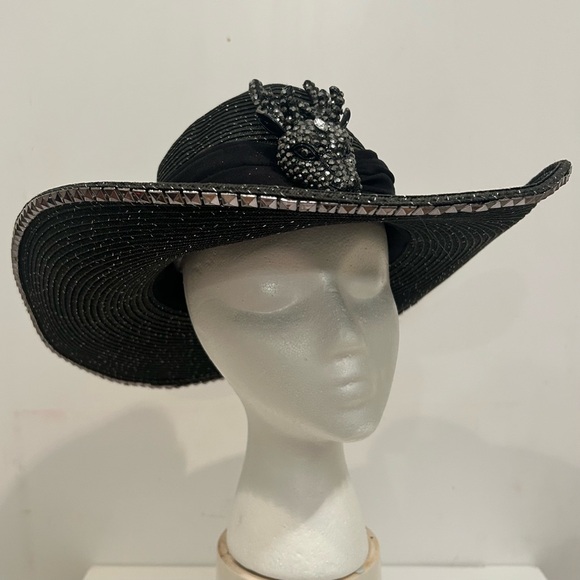 WHITTALL & SOHN Accessories - Black Western Straw Hat Jeweled Stag head Cowboy Party Texas Nashville Glamour